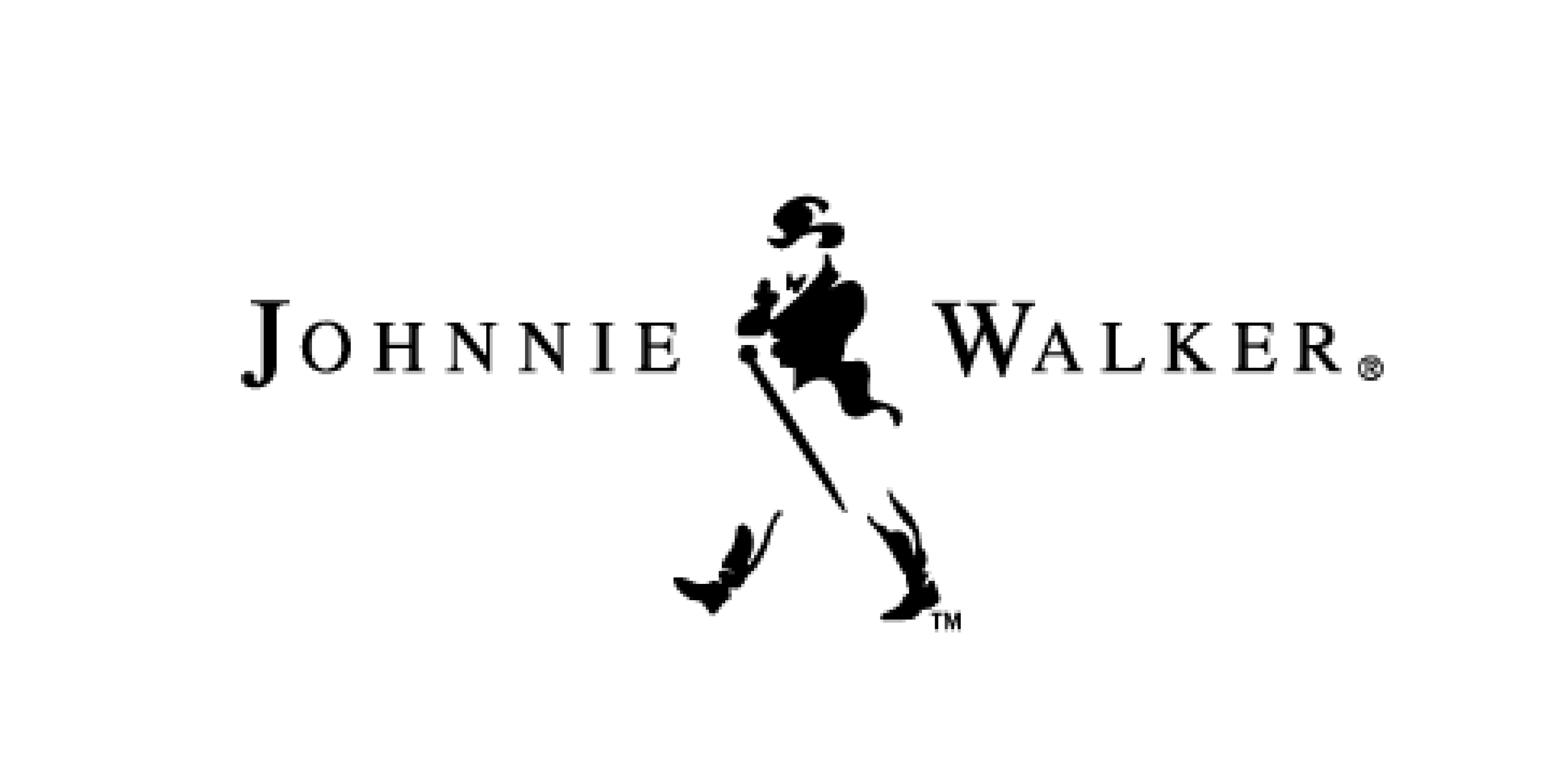 Johnnie Walker logo featuring a black silhouette of a man in a top hat walking.